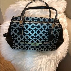 EUC! COACH Madison Madeline East West Satchel Op Art Black Mixed Media